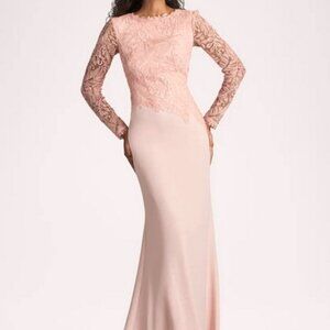 Tadashi Shoji Adobe Blush Pink Embroidered Long Sleeve Gown